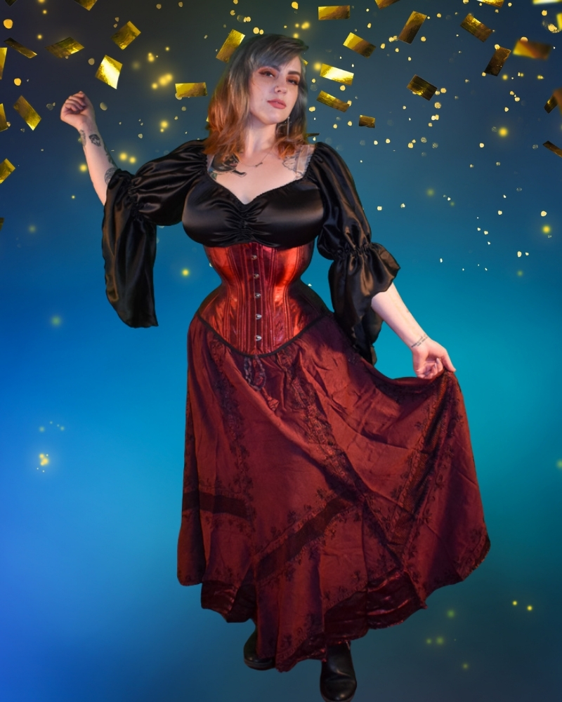 Brick Red embroidered skirt with matching corset