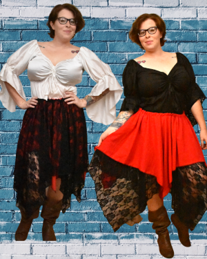 Red Reversible Skirt with elastic ties White Together