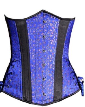 Long Cut Indigo Floral Satin Corset