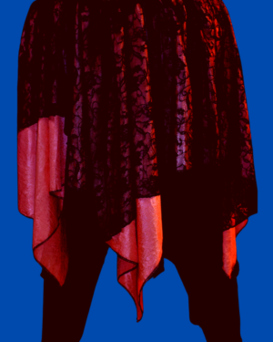 shiny red reversible skirt with black lace