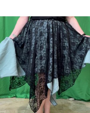 reversible sage skirt with black lace panel